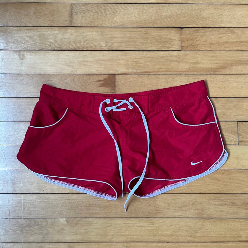 Nike Lifeguard Board Booty Shorts Y2k Red White Lace Up Front Guard Logo Women